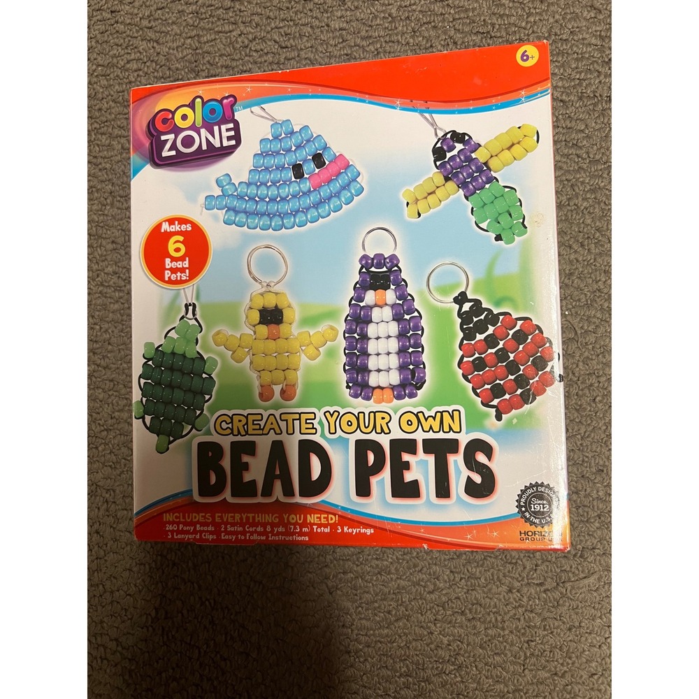 Color Zone Create Your Own Bead Pets Kit Pony Beads Keychains Kids DIY Craft Set